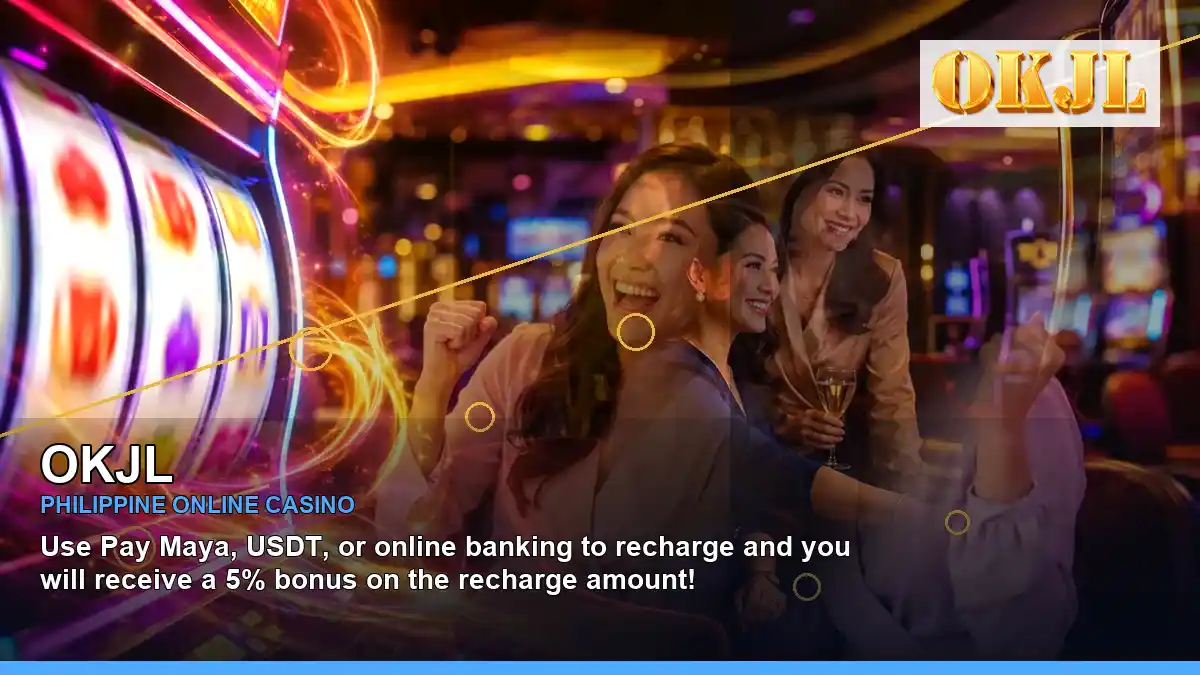 OKJL luxury online slot games featuring an adult Filipina casino host with a right-diagonal composition